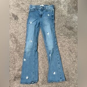 Kids Blue Flared Jeans with Floral Embroidery